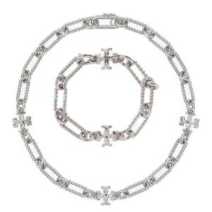 Tory Burch Silver Roxanne Chainlink Necklace and Bracelet Set